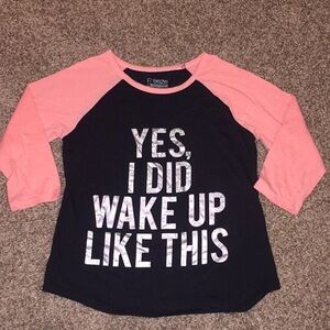 Freeze Peach Black Word Graphic 3/4 length Sleeve Top